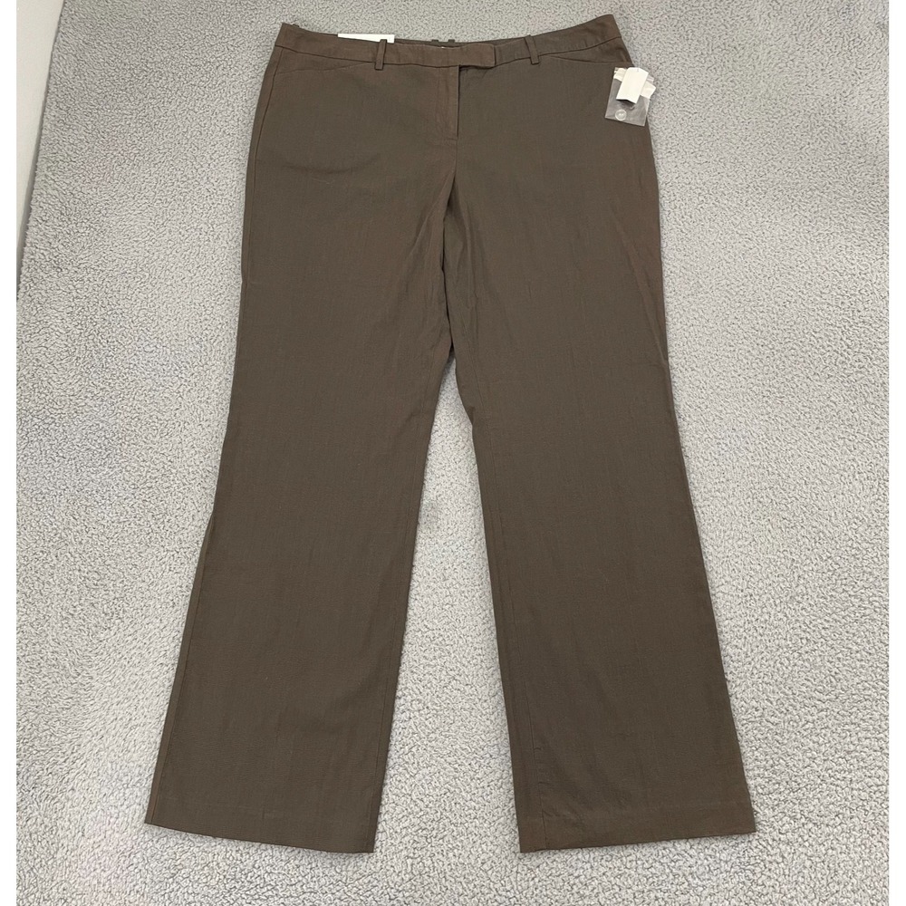 NEW Merona Contour Fit Pants Women 16 Brown Flat Front Office Wide Leg Slacks